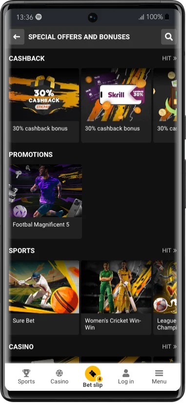 Melbet special offers and bonuses page with cashback, promotions and sports offers
