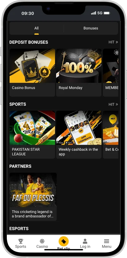 Melbet bonuses page with deposit bonuses, sports promotions and partner offers